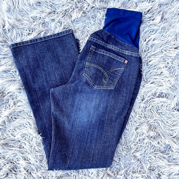 A Pea In The Pod Maternity Dark Denim Jeans Fit Flare Womens Petite Medium PM - Picture 1 of 9